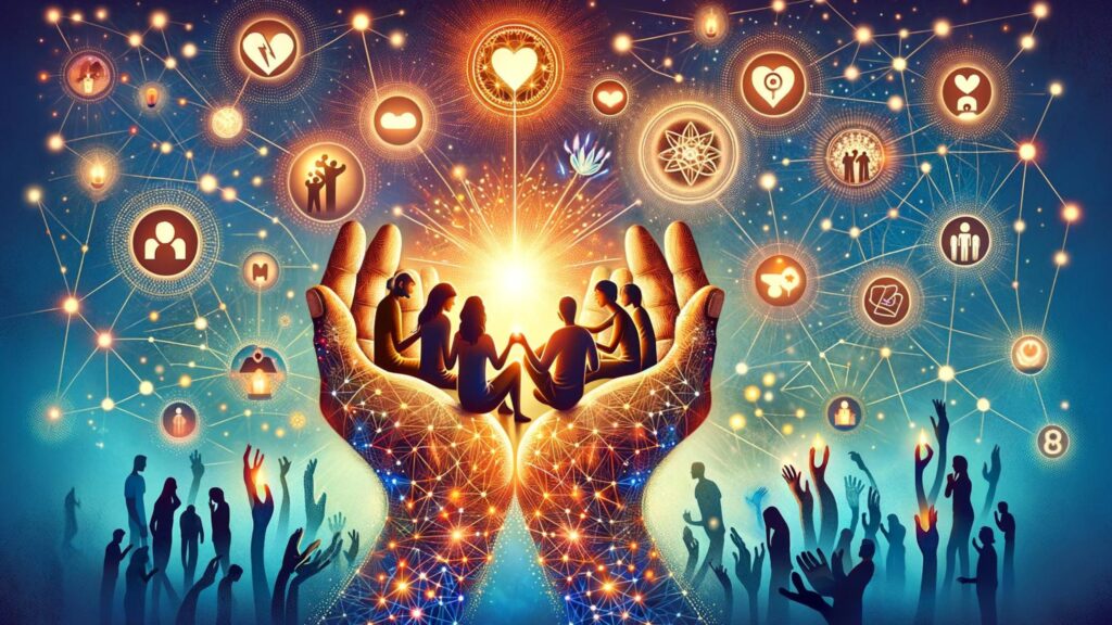A depiction of the power of positive connections, showcasing symbols of unity and joyful interactions, essential for mental wellness.