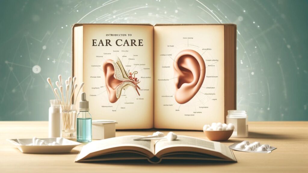 Ear Care: Educational display of ear anatomy and care products for healthy hearing.